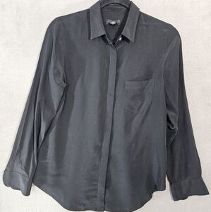 J.CREW 365 Shirt Womens 4 Silk Crepe de Chine Button Up Long Sleeve Black